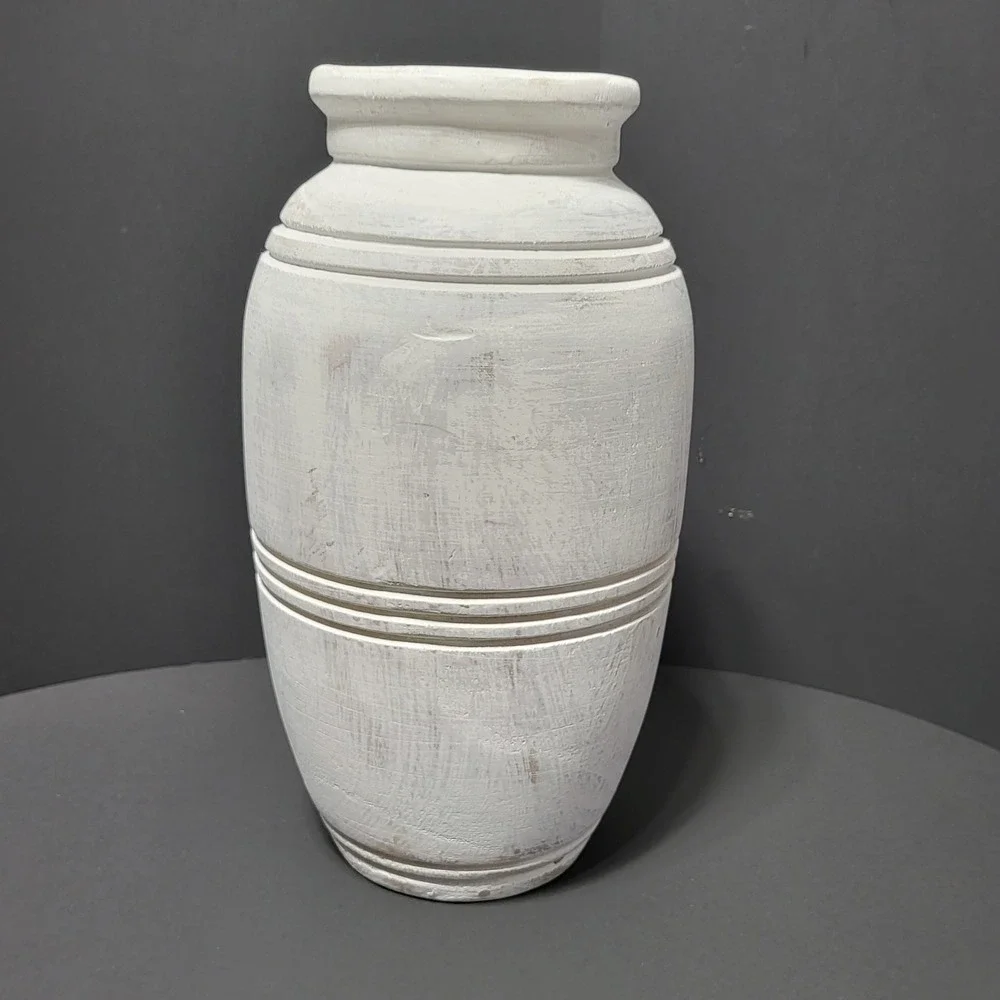 Rustic Paulownia‎ Carved Wooden Vase Farmhouse Decorative Vessel 12 Inch